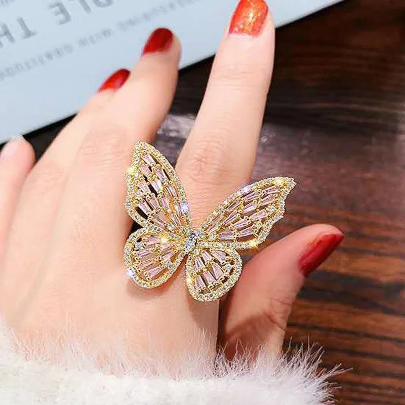 New Design Butterfly Adjustable Opening Ring Luxury Shiny Cocktail Party For Women Inlaid Zircon Butterfly Ring Fashion Jewelry - Gifts and Funny Trinkets