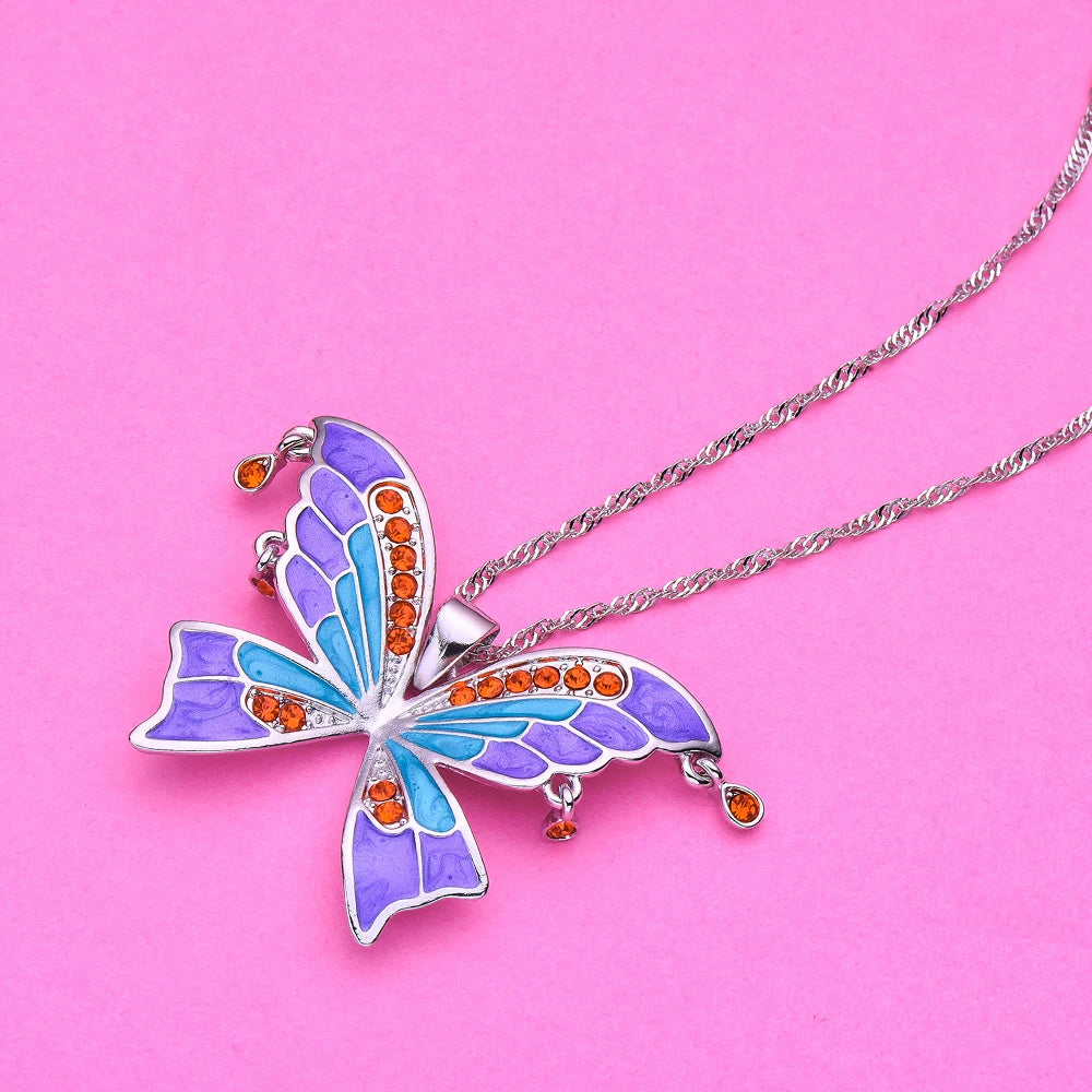 Zircon Butterfly Necklace Big Size Light Luxury Pandant Colorful Insect Dating Wedding Party Jewelry For Women Girls Gift - Gifts and Funny Trinkets