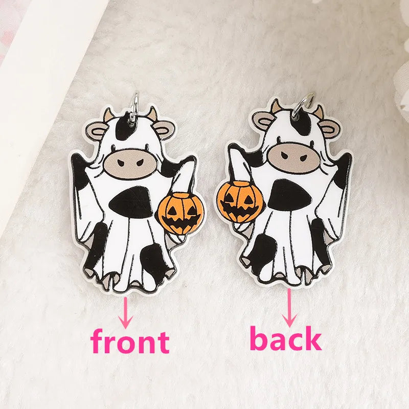 1Pair Halloween Drop Earring Creative Acrylic Cat Cow Ghost  Jewelry Stud Earring For Woman Girl Holiday Birthday Gift