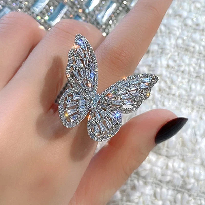 New Design Butterfly Adjustable Opening Ring Luxury Shiny Cocktail Party For Women Inlaid Zircon Butterfly Ring Fashion Jewelry - Gifts and Funny Trinkets