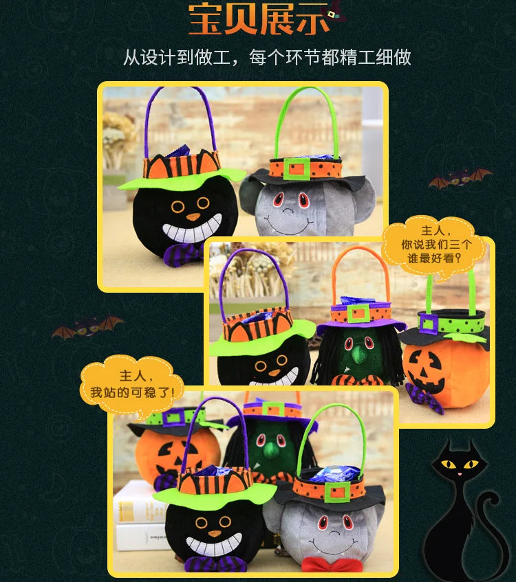 2022 Halloween Bag Haloween Pumpkin Witch Black Cat Handbag Trick Or Treat Gift Bag Kids Favor Happy Halloween Party Decor - Gifts and Funny Trinkets