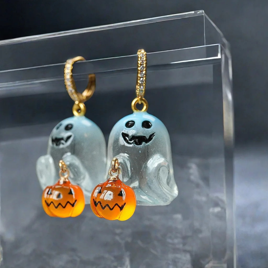 YILUOCD Charming Halloween Ghost Pumpkin Hoop Earrings Cute Resin Drop Earrings Halloween Jewelry For Women