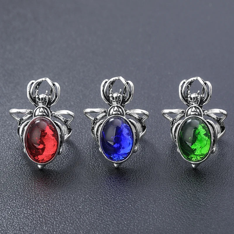 Zircon Spider Anime Ring Adjustable Gothique Spider Inlaid Rhinestone Red Blue Green Ring Men Women Haloween Gift Jewelry - Gifts and Funny Trinkets