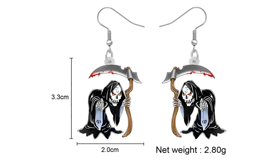 WEVENI Acrylic Scythe Evil Death Skeleton Dangle Drop Earrings Haloween Spooky Season Novelty Gifts For Women Girls Teens - Gifts and Funny Trinkets