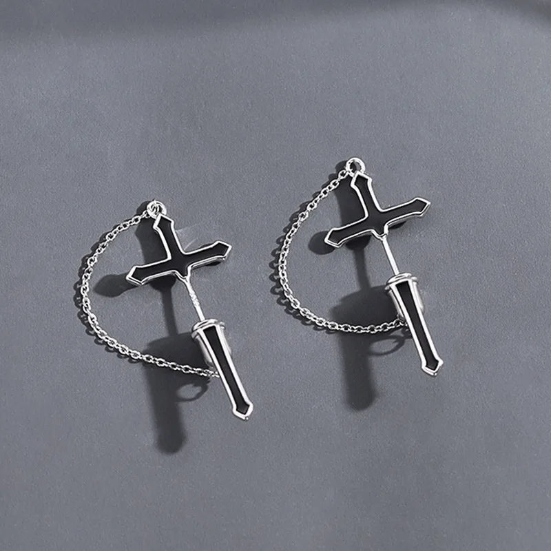 Vintage Dark Gothic Kinitial Sword Earrings For Women Men Dagger Piercing Earring Ear Jacket Punk Goth Halloween Jewelry Gift