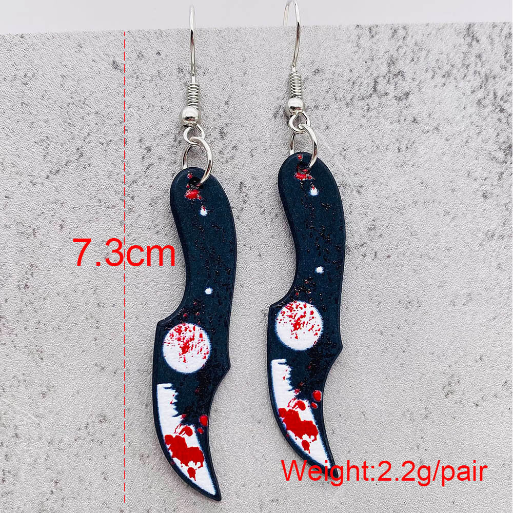 Fashion Gothic Bloody Knife Acrylic Earrings Funny Halloween Ghost Face Dangle Earrings for Women All Hallows' Day Jewelry Gifts