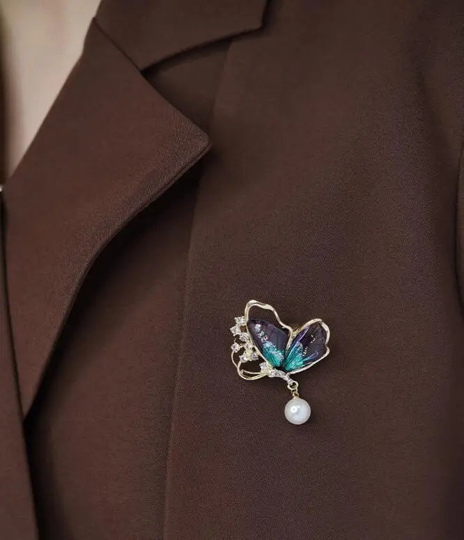 Fashion Purple Butterfly Zircon Crystal Pearl Badge Pins For Women Chinese Style Brooches Collar Pins Weddings Scarf Jewelry - Gifts and Funny Trinkets