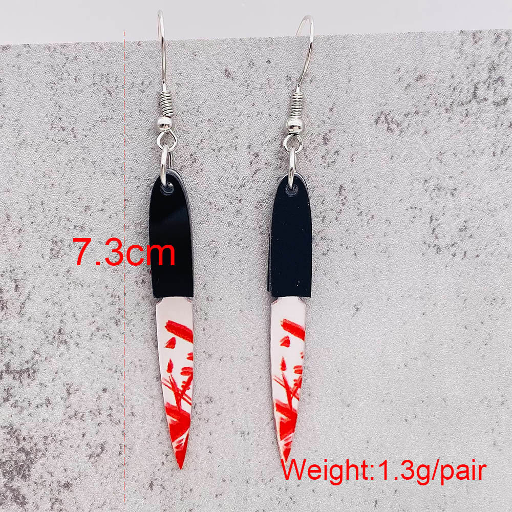 Fashion Gothic Bloody Knife Acrylic Earrings Funny Halloween Ghost Face Dangle Earrings for Women All Hallows' Day Jewelry Gifts