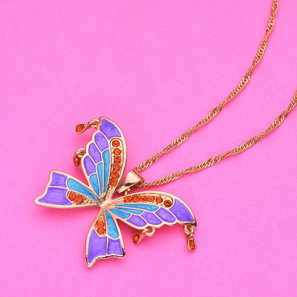 Zircon Butterfly Necklace Big Size Light Luxury Pandant Colorful Insect Dating Wedding Party Jewelry For Women Girls Gift - Gifts and Funny Trinkets