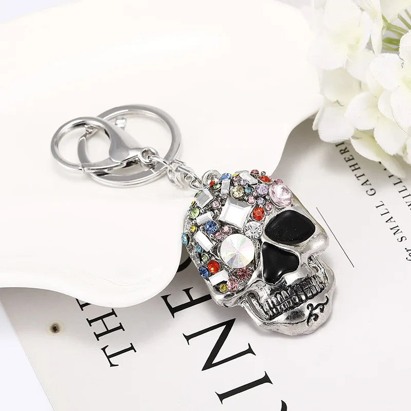 Exquisite Jewelry Keychain Funny Shiny Rhinestones Skull Head Key rings Punk Delicate Trinket Car Bag Keyholder Halloween Gifts - Gifts and Funny Trinkets