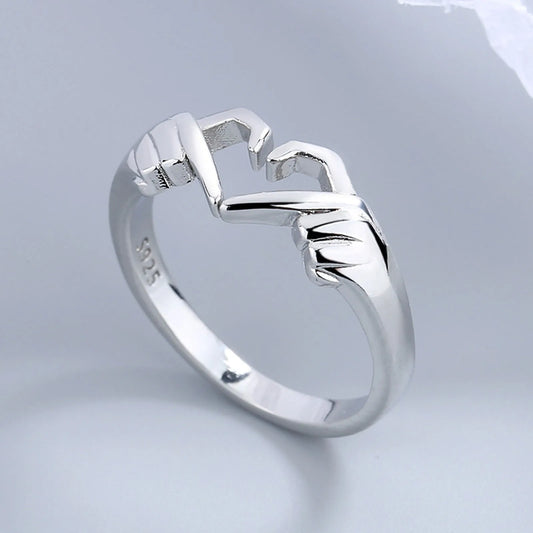 Romantic Heart Hand Hug Fashion Ring for Women Couple Jewelry Silver Color Punk Gesture Wedding Men Finger Accessories Gifts - Gifts and Funny Trinkets