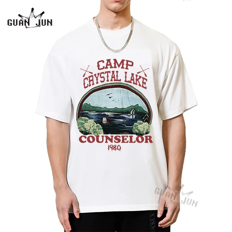 Camp Crystal Lake T Shirt Diy Big Size 100% Cotton Camp Crystal Lake Horror Movie Scary Slasher Terrifying Jason Vorhees 2022