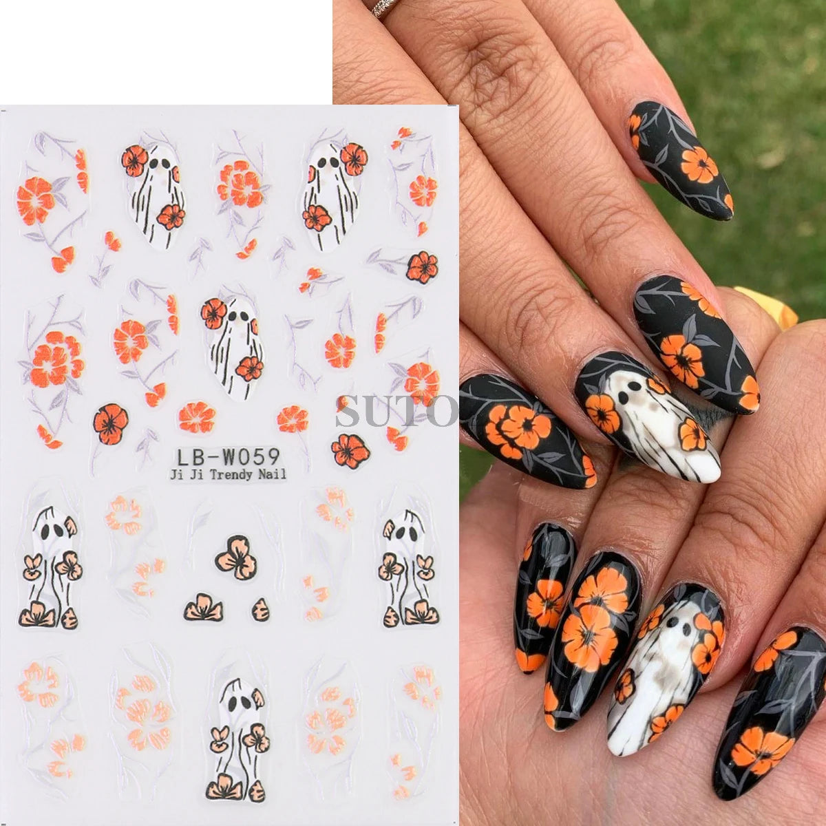 5D Embossed Ghost Nail Art Stickers Halloween Cartoon Pumpkin Skull Nail Decals Spider Web Daisy Sliders For Manicure NTJI-5D131