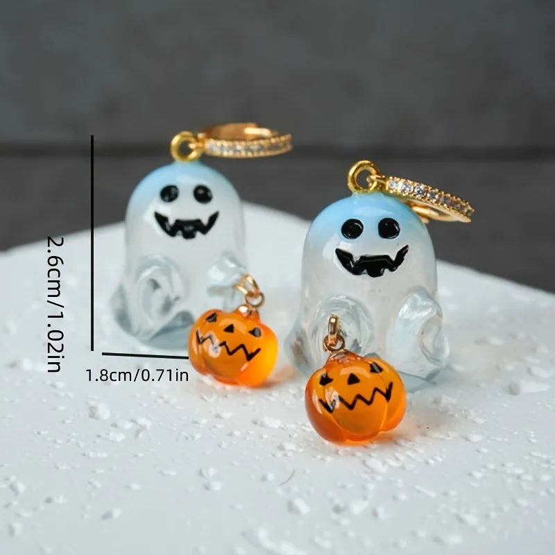 YILUOCD Charming Halloween Ghost Pumpkin Hoop Earrings Cute Resin Drop Earrings Halloween Jewelry For Women