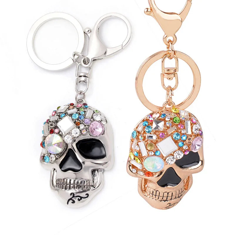 Exquisite Jewelry Keychain Funny Shiny Rhinestones Skull Head Key rings Punk Delicate Trinket Car Bag Keyholder Halloween Gifts - Gifts and Funny Trinkets