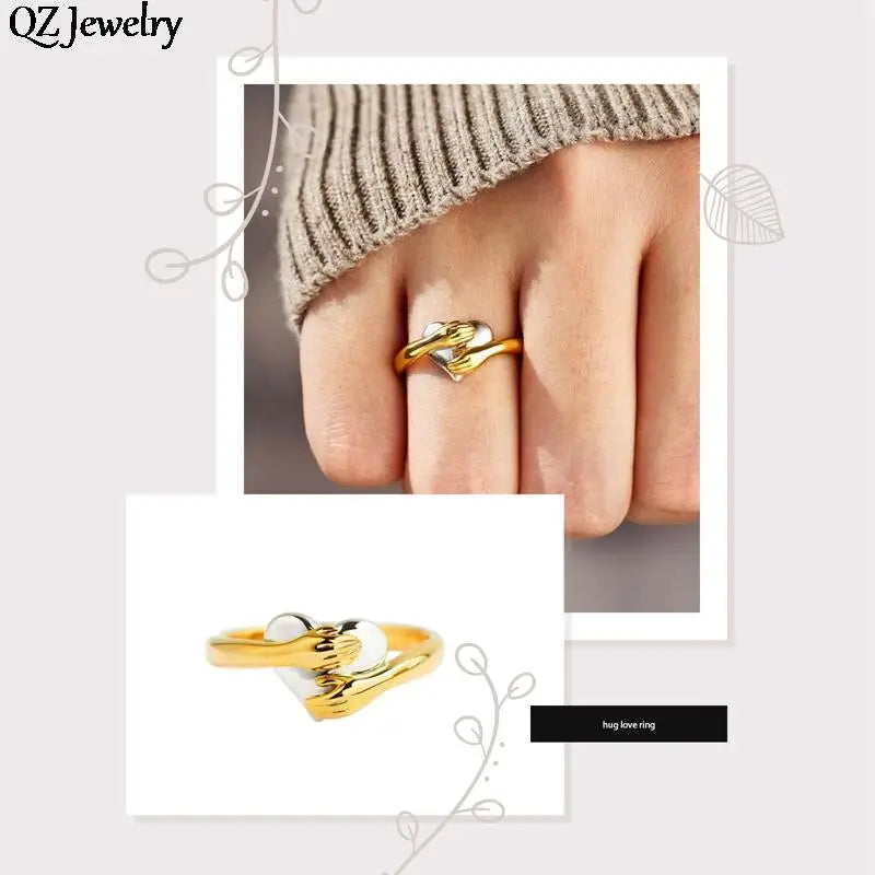 Romantic Love Hugging Hands Ring Exquisite Hands Hugging Love Heart Finger Rings for Men Women Engagement Party Jewelry Gifts - Gifts and Funny Trinkets