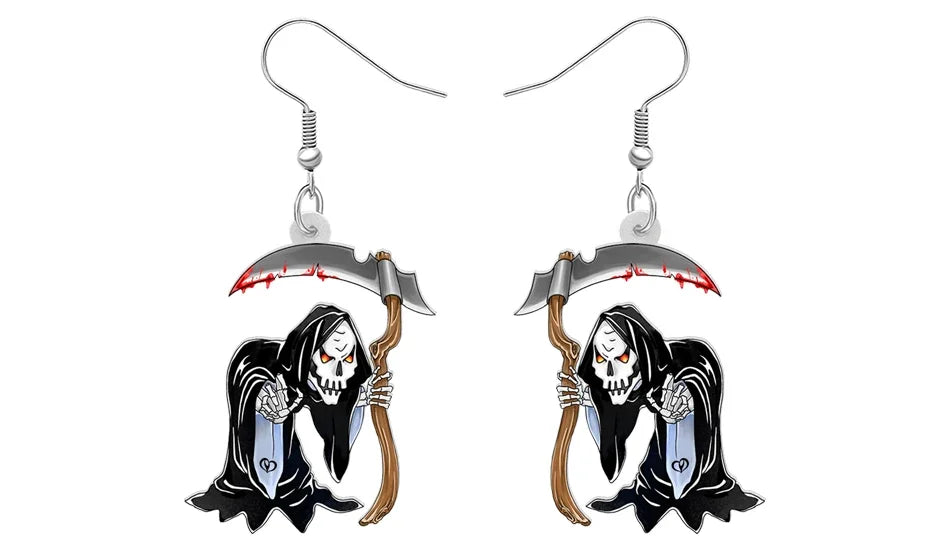 WEVENI Acrylic Scythe Evil Death Skeleton Dangle Drop Earrings Haloween Spooky Season Novelty Gifts For Women Girls Teens - Gifts and Funny Trinkets