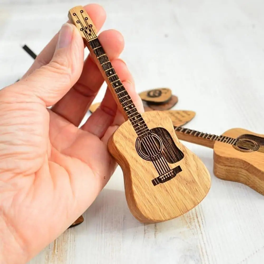 Guitar Pick Holder Handcrafted Wooden Acoustic Guitar Pick Box with Stand for Portable Storage of Picks Smooth for Guitarists - Gifts and Funny Trinkets