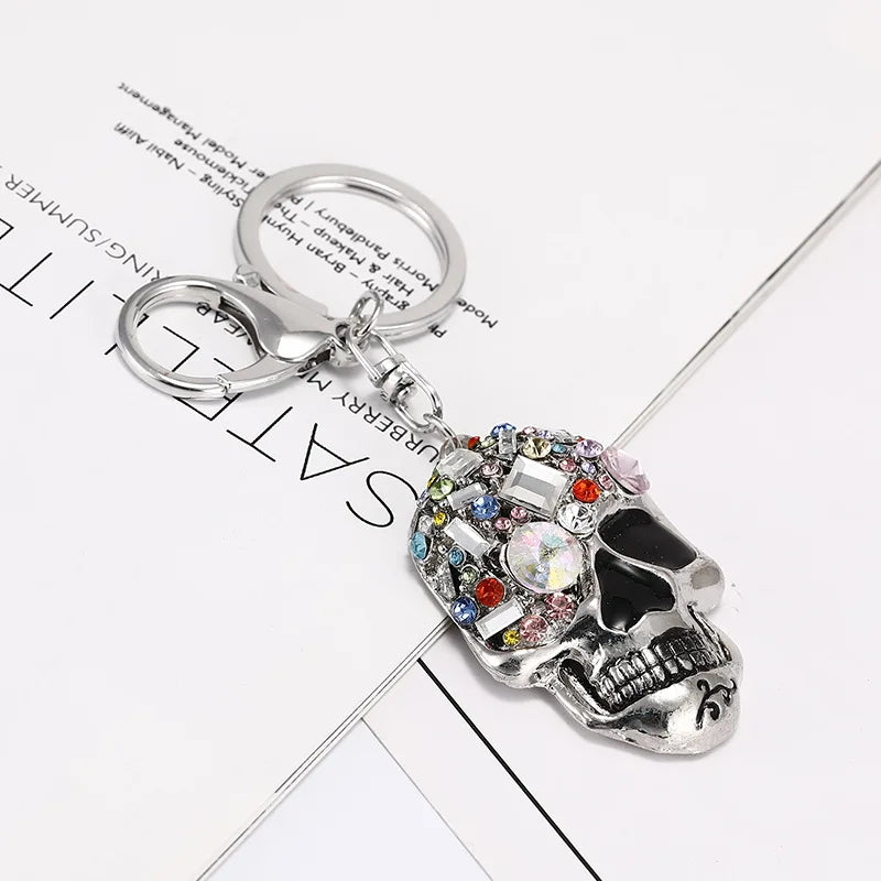 Exquisite Jewelry Keychain Funny Shiny Rhinestones Skull Head Key rings Punk Delicate Trinket Car Bag Keyholder Halloween Gifts - Gifts and Funny Trinkets