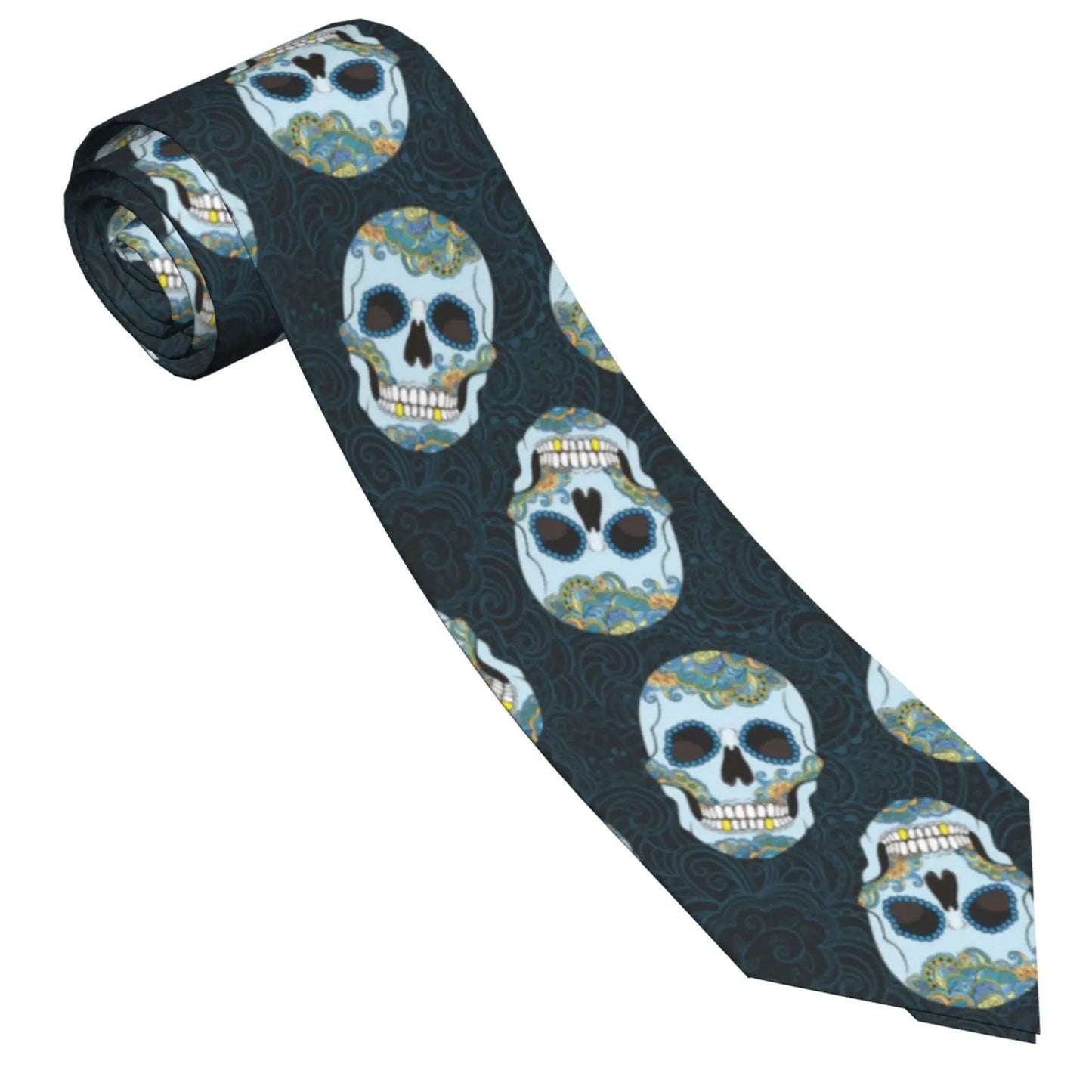 Mens Tie Classic Skinny Haloween Scary Skull Neckties Narrow Collar Slim Casual Tie Accessories Gift