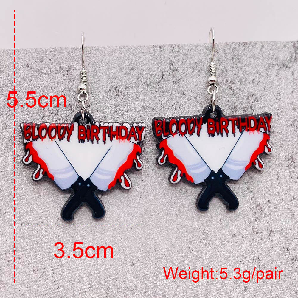 Fashion Gothic Bloody Knife Acrylic Earrings Funny Halloween Ghost Face Dangle Earrings for Women All Hallows' Day Jewelry Gifts