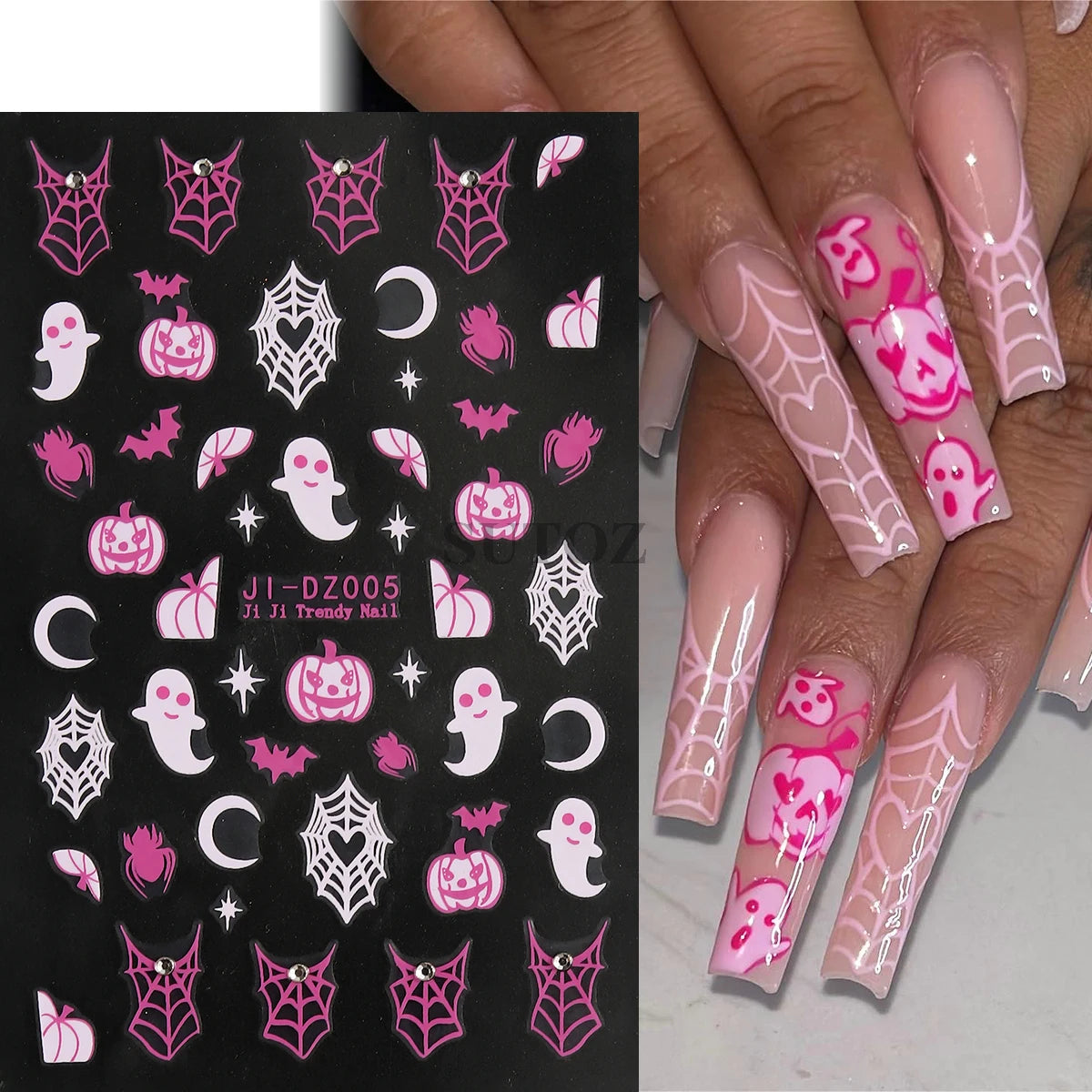 5D Embossed Ghost Nail Art Stickers Halloween Cartoon Pumpkin Skull Nail Decals Spider Web Daisy Sliders For Manicure NTJI-5D131