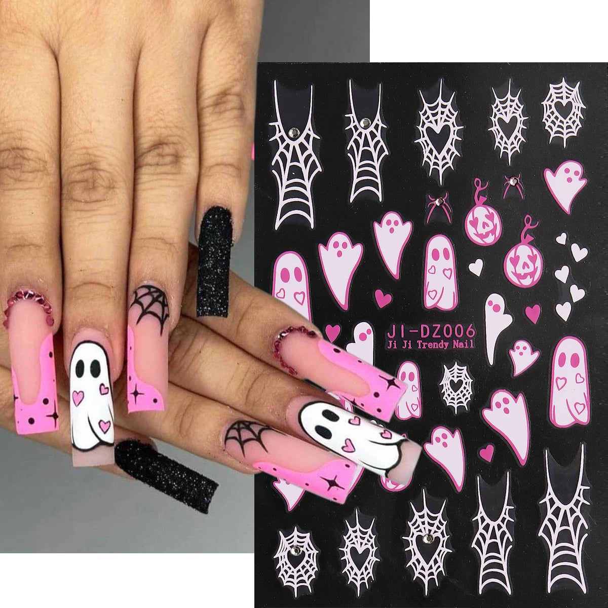 5D Embossed Ghost Nail Art Stickers Halloween Cartoon Pumpkin Skull Nail Decals Spider Web Daisy Sliders For Manicure NTJI-5D131