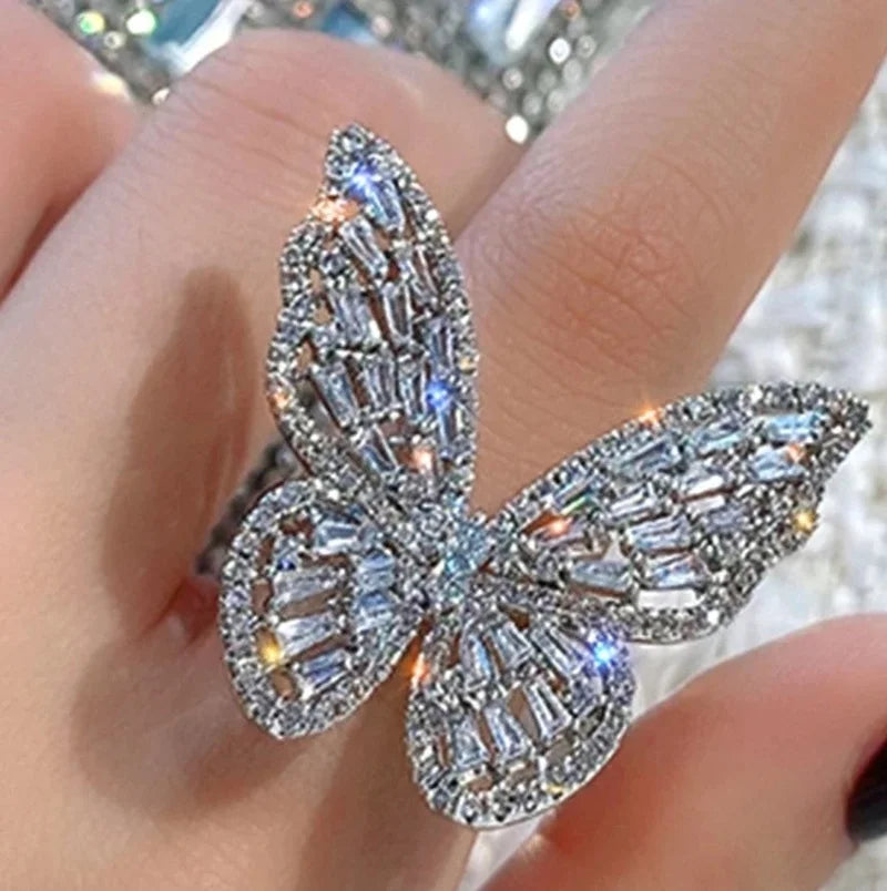 New Design Butterfly Adjustable Opening Ring Luxury Shiny Cocktail Party For Women Inlaid Zircon Butterfly Ring Fashion Jewelry - Gifts and Funny Trinkets