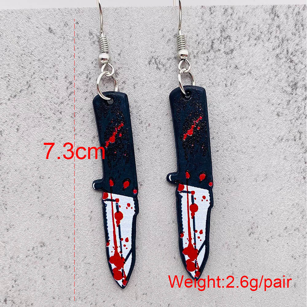 Fashion Gothic Bloody Knife Acrylic Earrings Funny Halloween Ghost Face Dangle Earrings for Women All Hallows' Day Jewelry Gifts