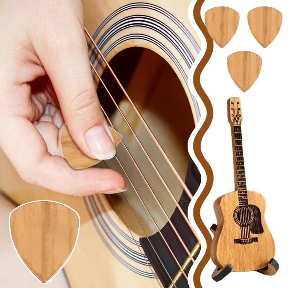 Wooden Guitar Pick Case Wooden Guitar Pick Storage Box with Stand 3 Picks Ukulele Acoustic Electric Plectrum for Guitarists - Gifts and Funny Trinkets