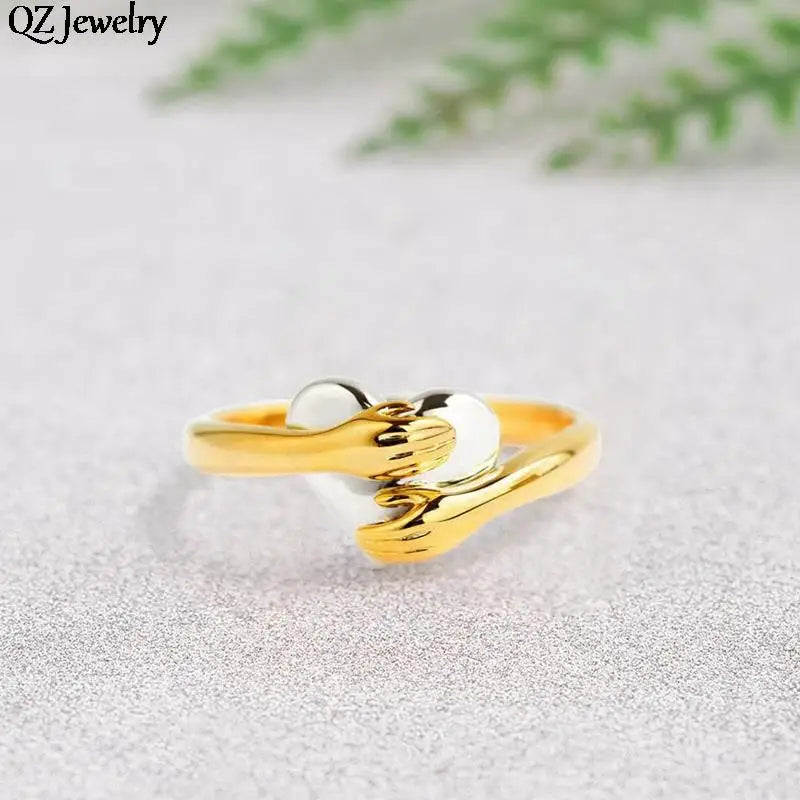 Romantic Love Hugging Hands Ring Exquisite Hands Hugging Love Heart Finger Rings for Men Women Engagement Party Jewelry Gifts - Gifts and Funny Trinkets