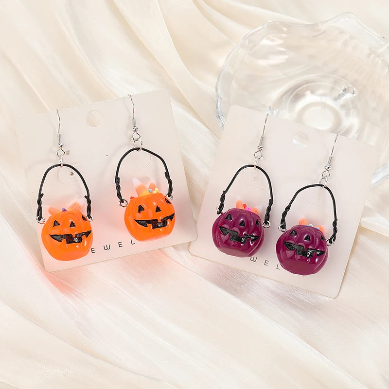 1Pair Halloween Women Drop Earrings 3D Resin Pumpkin Basket  Stud Earring Jewelry For Girl Festival Gifts