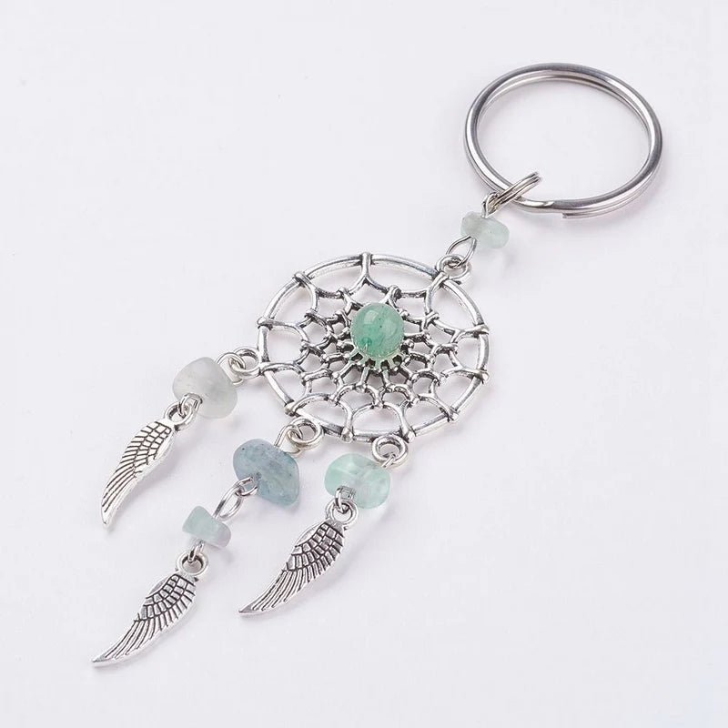 Natural Stone Dream Catcher Keyring Bag Charm Fashion Boho Jewelry Wing Keychain Opal For Women Girl Party Gift - Gifts and Funny Trinkets