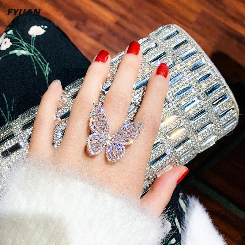 New Design Butterfly Adjustable Opening Ring Luxury Shiny Cocktail Party For Women Inlaid Zircon Butterfly Ring Fashion Jewelry - Gifts and Funny Trinkets