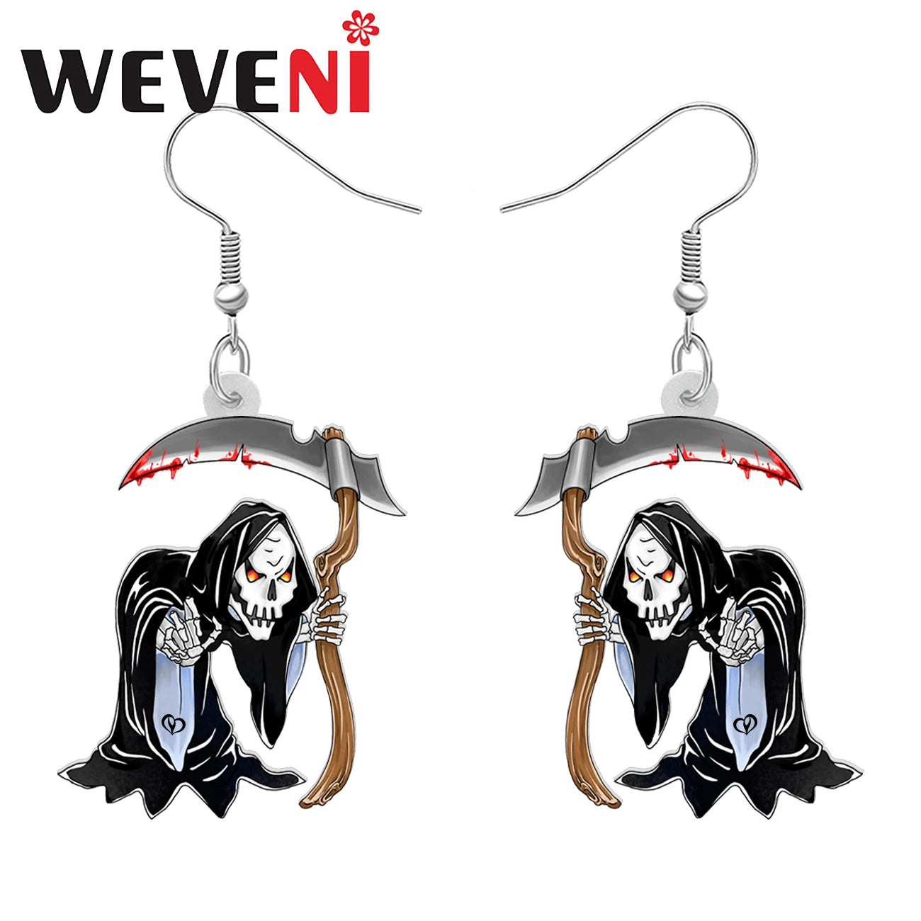 WEVENI Acrylic Scythe Evil Death Skeleton Dangle Drop Earrings Haloween Spooky Season Novelty Gifts For Women Girls Teens - Gifts and Funny Trinkets