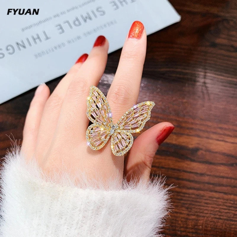 New Design Butterfly Adjustable Opening Ring Luxury Shiny Cocktail Party For Women Inlaid Zircon Butterfly Ring Fashion Jewelry - Gifts and Funny Trinkets