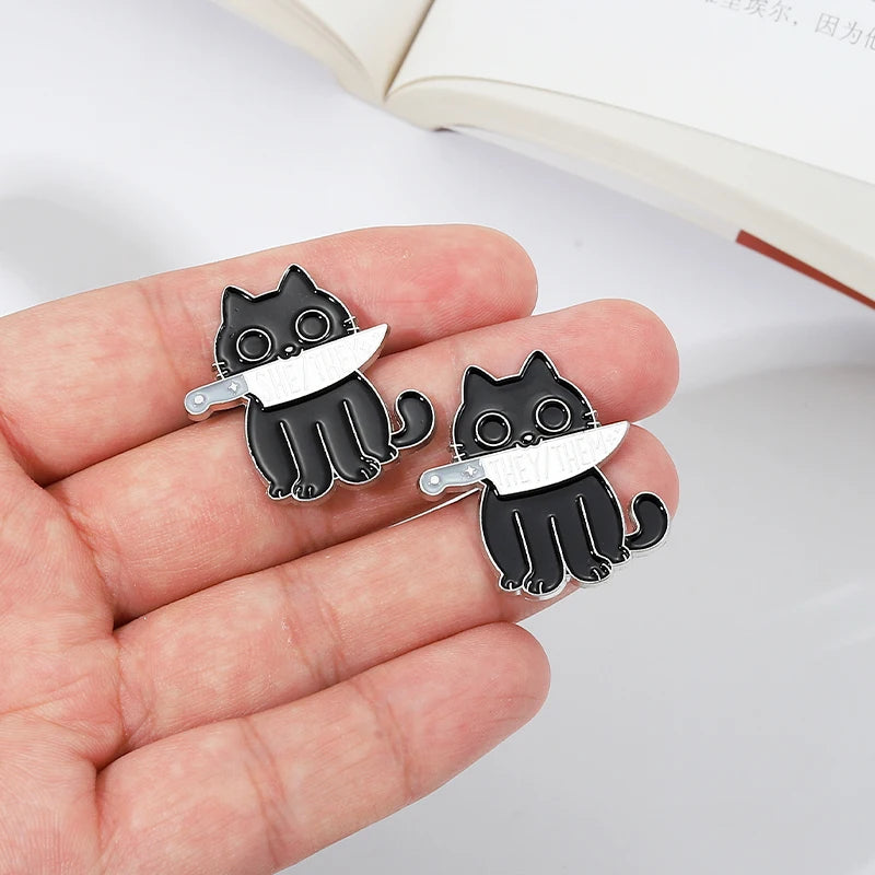 Pronouns Enamel Pins Custom Black Cats Dagger Brooches She Her He Him They Them Lapel Badges Animal Jewelry Gift for Friends - Gifts and Funny Trinkets