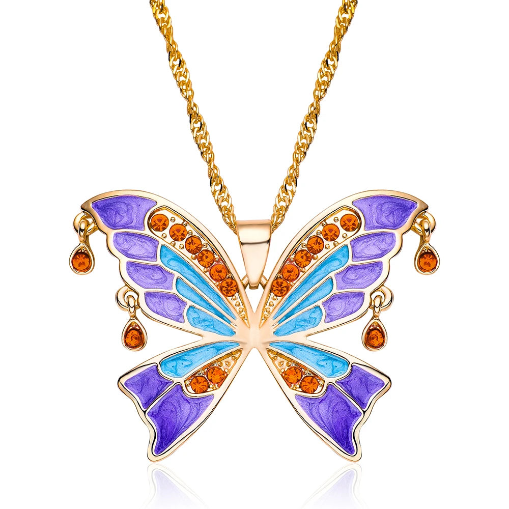 Zircon Butterfly Necklace Big Size Light Luxury Pandant Colorful Insect Dating Wedding Party Jewelry For Women Girls Gift - Gifts and Funny Trinkets