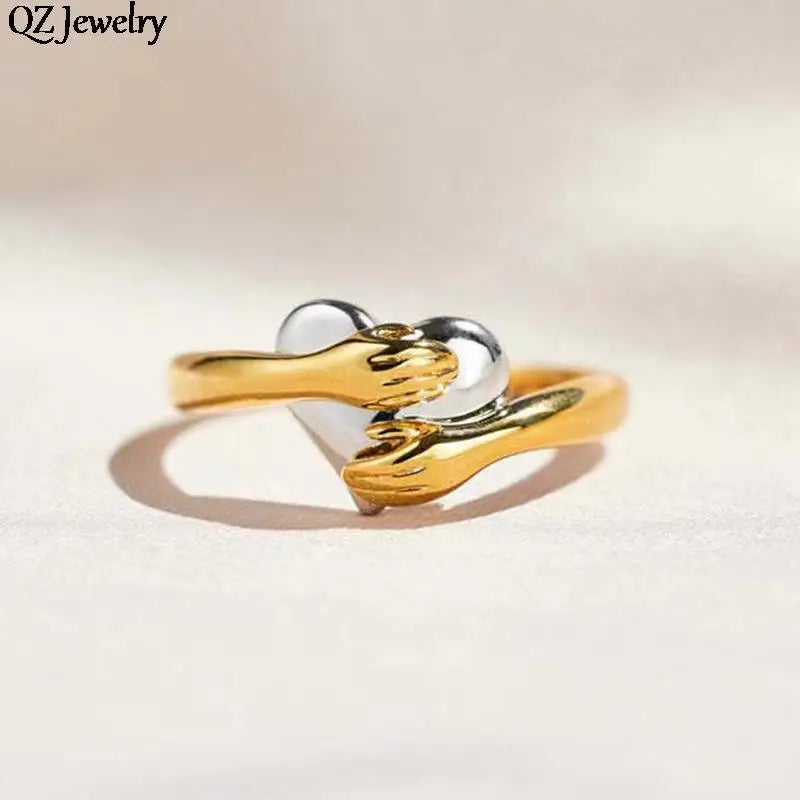 Romantic Love Hugging Hands Ring Exquisite Hands Hugging Love Heart Finger Rings for Men Women Engagement Party Jewelry Gifts - Gifts and Funny Trinkets