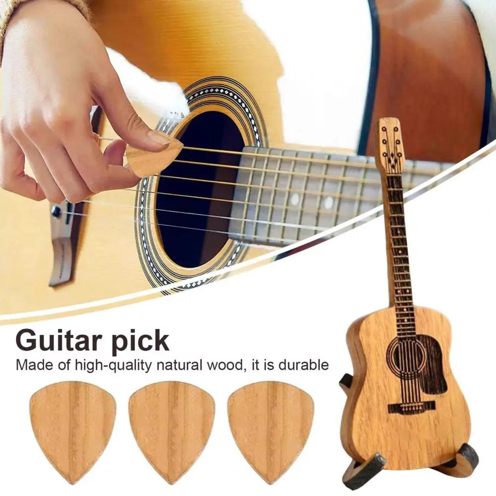 Wooden Guitar Pick Case Wooden Guitar Pick Storage Box with Stand 3 Picks Ukulele Acoustic Electric Plectrum for Guitarists - Gifts and Funny Trinkets