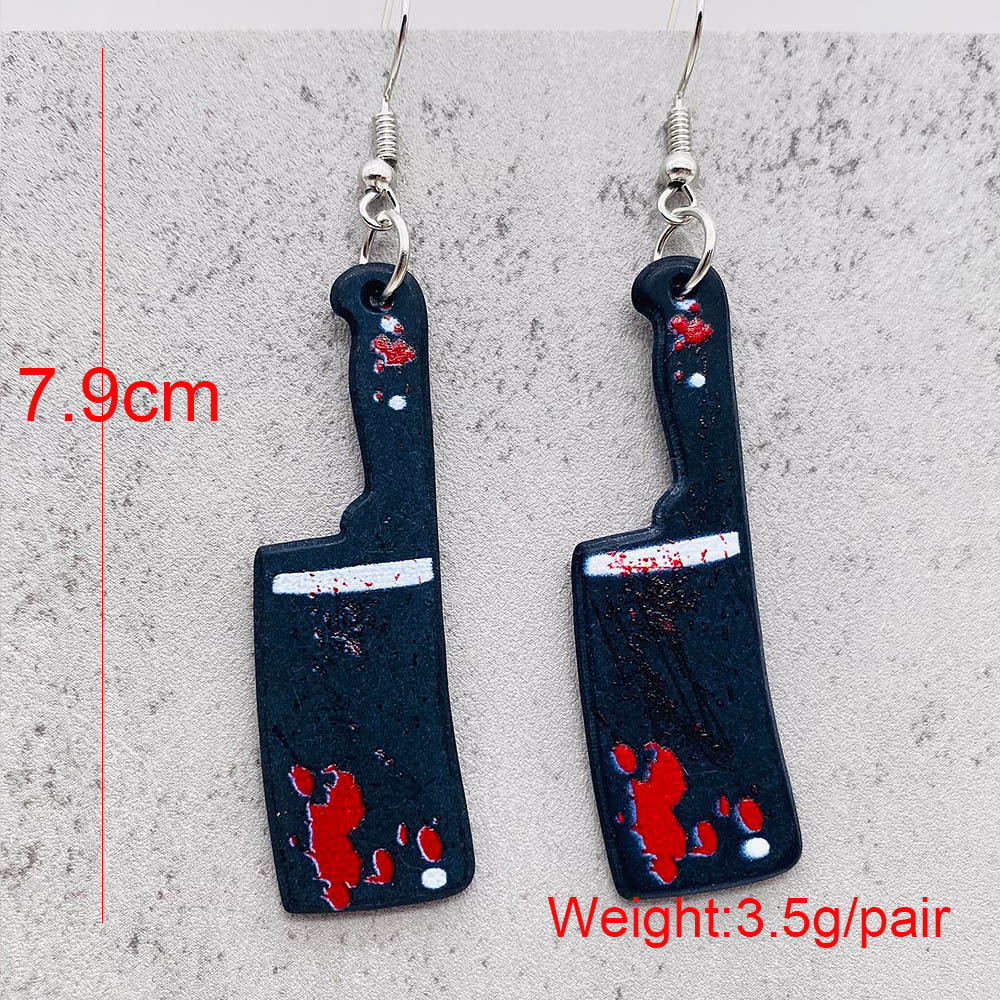 Fashion Gothic Bloody Knife Acrylic Earrings Funny Halloween Ghost Face Dangle Earrings for Women All Hallows' Day Jewelry Gifts