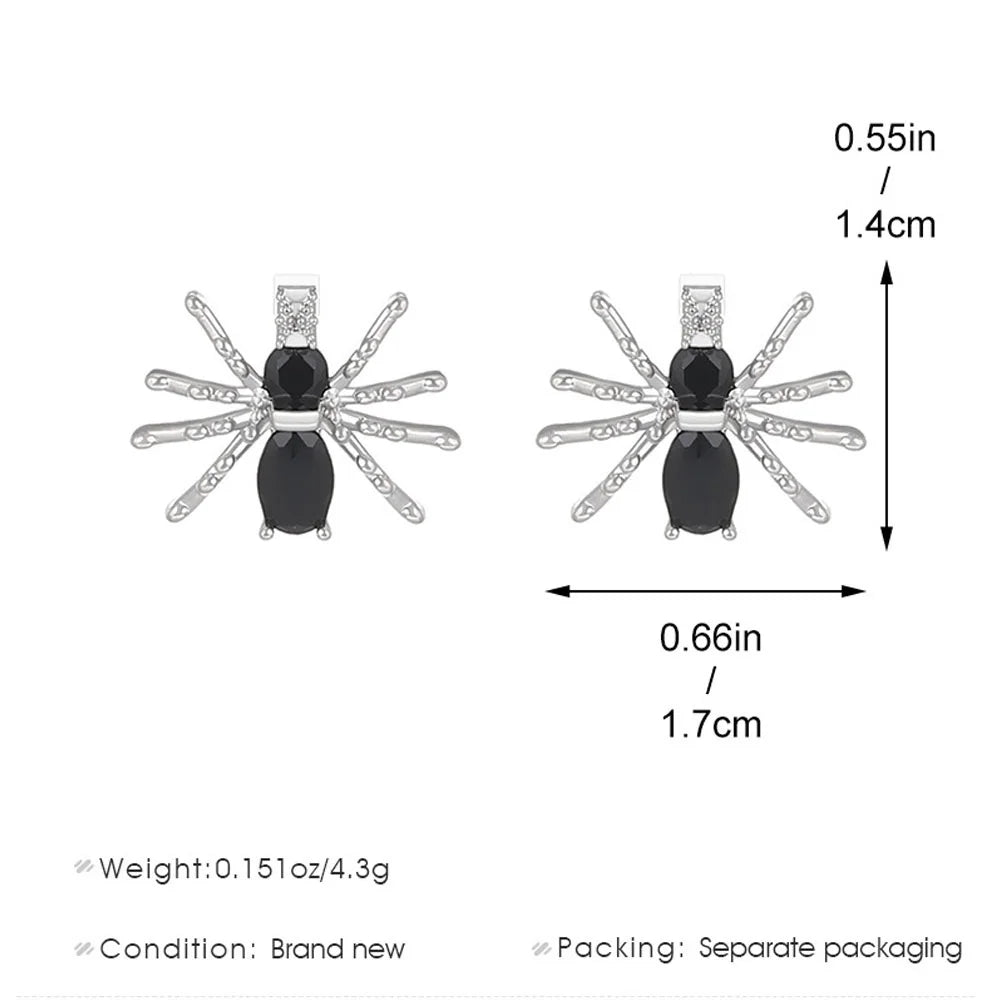 Punk Spider  Zircon Earring For Women Gothic Mini 3D Piercing Black Spider Shape Ear Studs Jewelry Accessories Haloween Gift - Gifts and Funny Trinkets